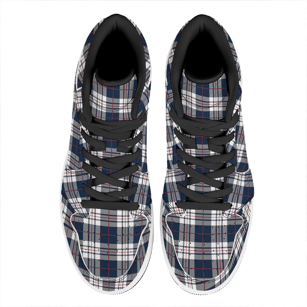 Blue White And Red Tartan Pattern Print High Top Leather Sneakers