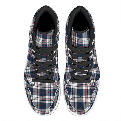 Blue White And Red Tartan Pattern Print High Top Leather Sneakers