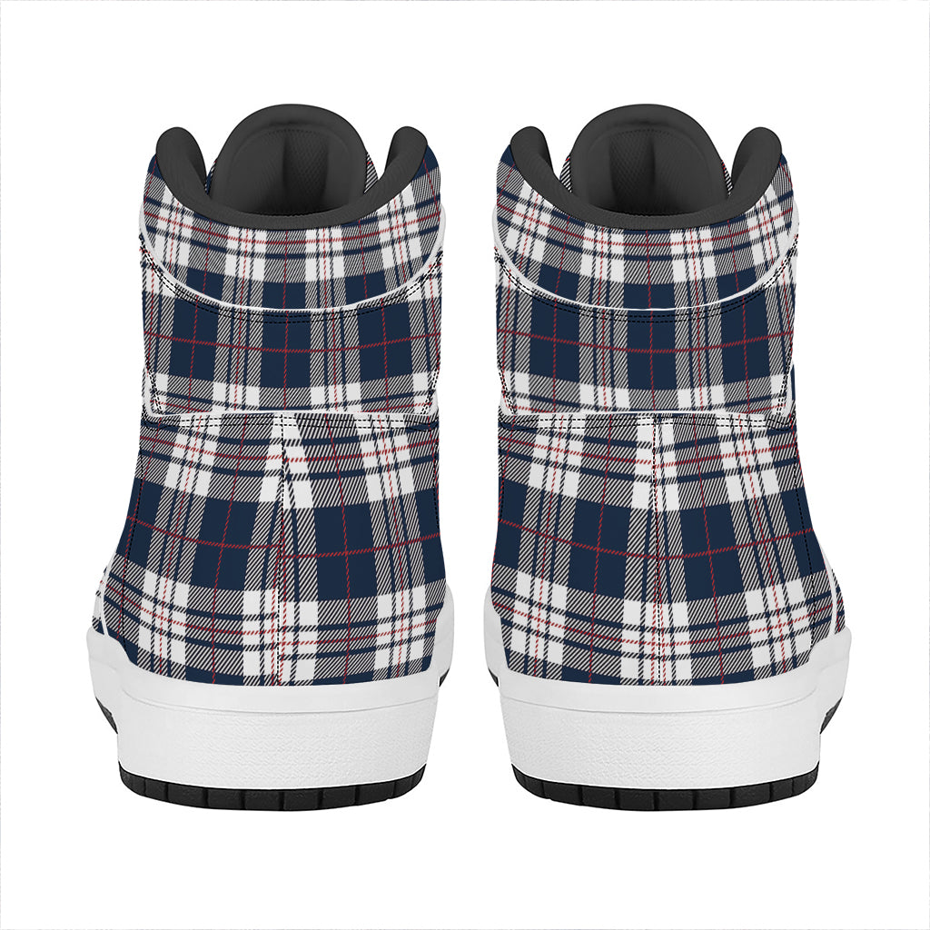 Blue White And Red Tartan Pattern Print High Top Leather Sneakers