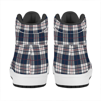 Blue White And Red Tartan Pattern Print High Top Leather Sneakers