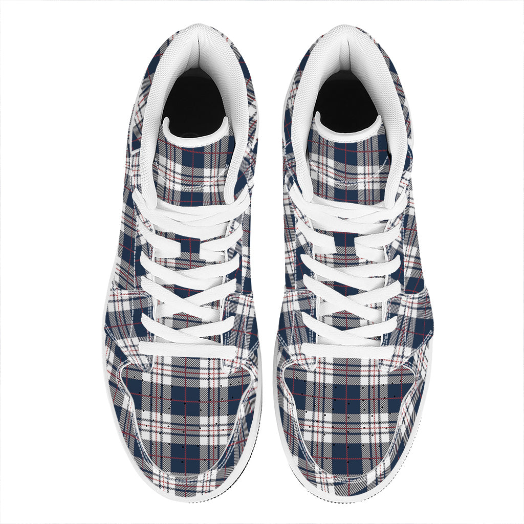 Blue White And Red Tartan Pattern Print High Top Leather Sneakers