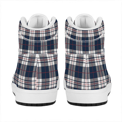 Blue White And Red Tartan Pattern Print High Top Leather Sneakers