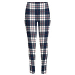 Blue White And Red Tartan Pattern Print High-Waisted Pocket Leggings