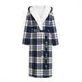 Blue White And Red Tartan Pattern Print Hooded Bathrobe