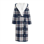Blue White And Red Tartan Pattern Print Hooded Bathrobe