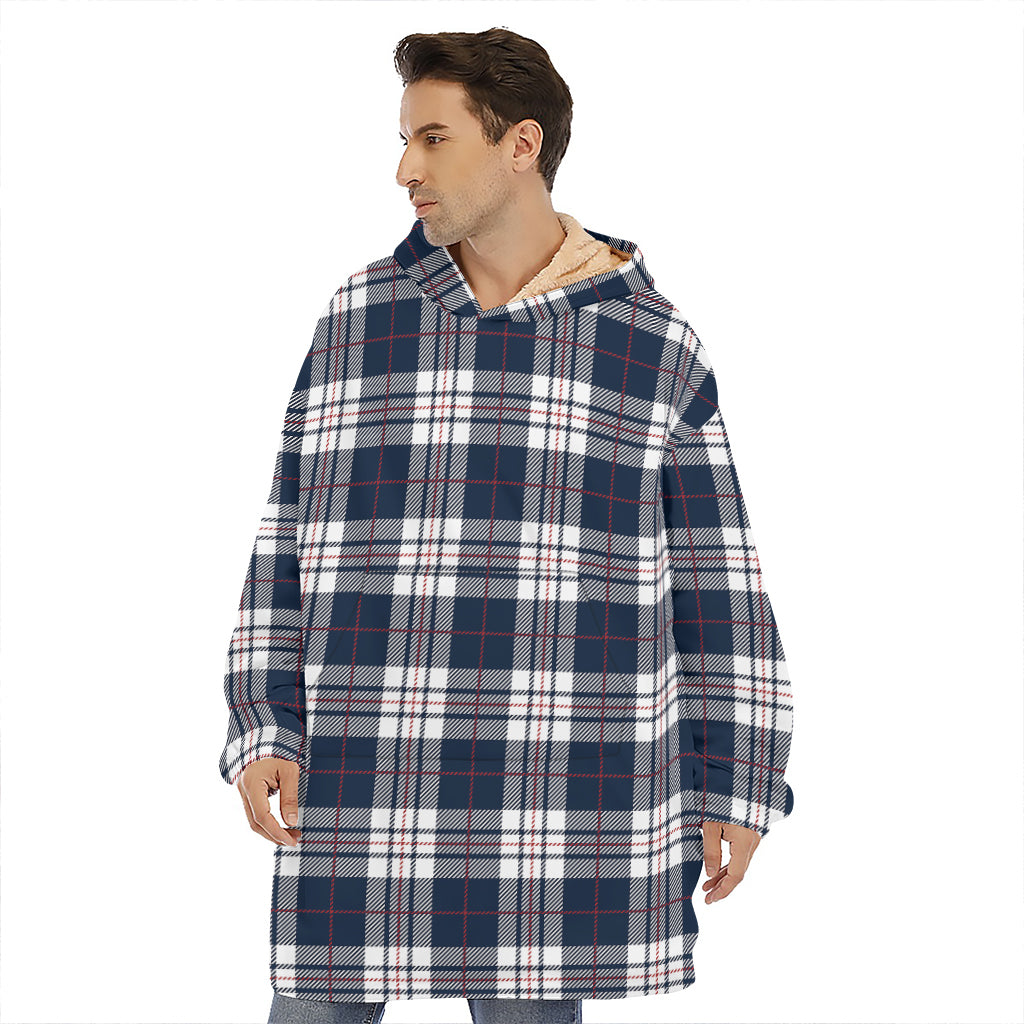 Blue White And Red Tartan Pattern Print Hoodie Blanket