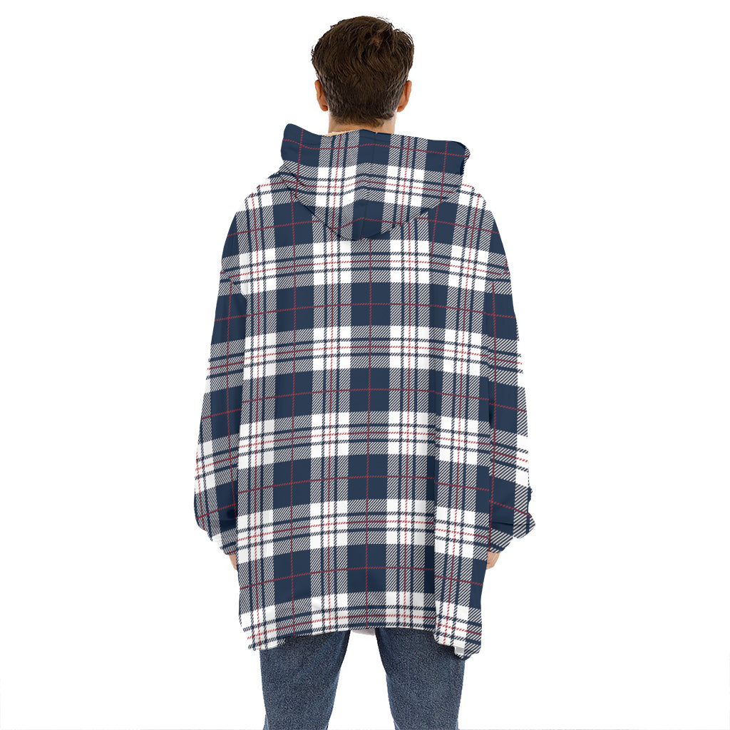 Blue White And Red Tartan Pattern Print Hoodie Blanket