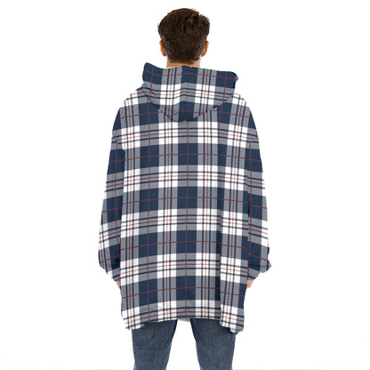 Blue White And Red Tartan Pattern Print Hoodie Blanket