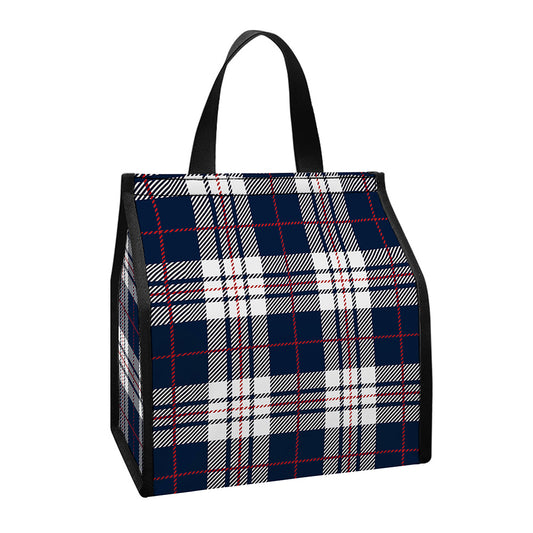 Blue White And Red Tartan Pattern Print Insulated Lunch Tote