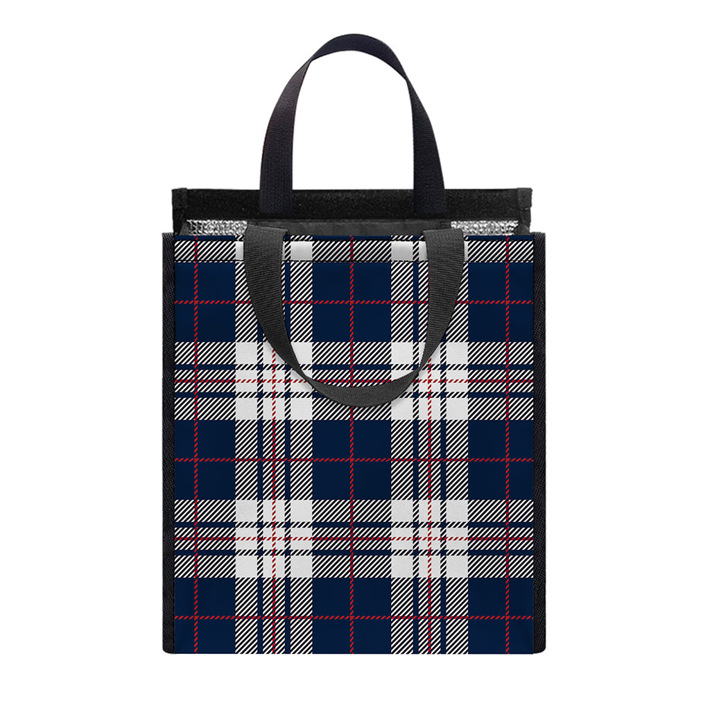 Blue White And Red Tartan Pattern Print Insulated Lunch Tote