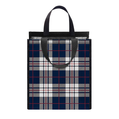 Blue White And Red Tartan Pattern Print Insulated Lunch Tote
