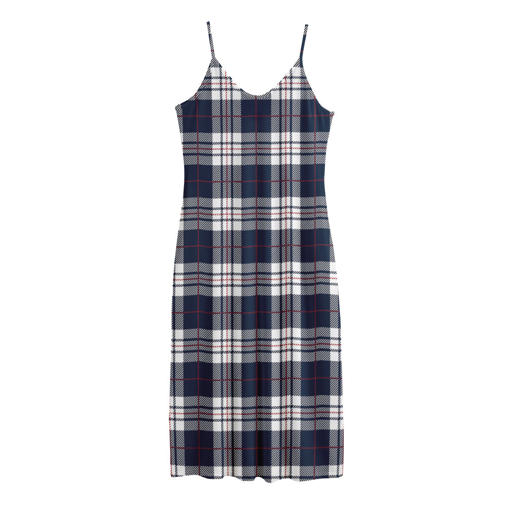 Blue White And Red Tartan Pattern Print Jersey Midi Cami Dress