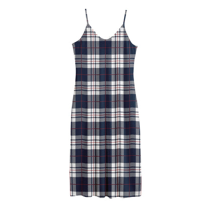 Blue White And Red Tartan Pattern Print Jersey Midi Cami Dress