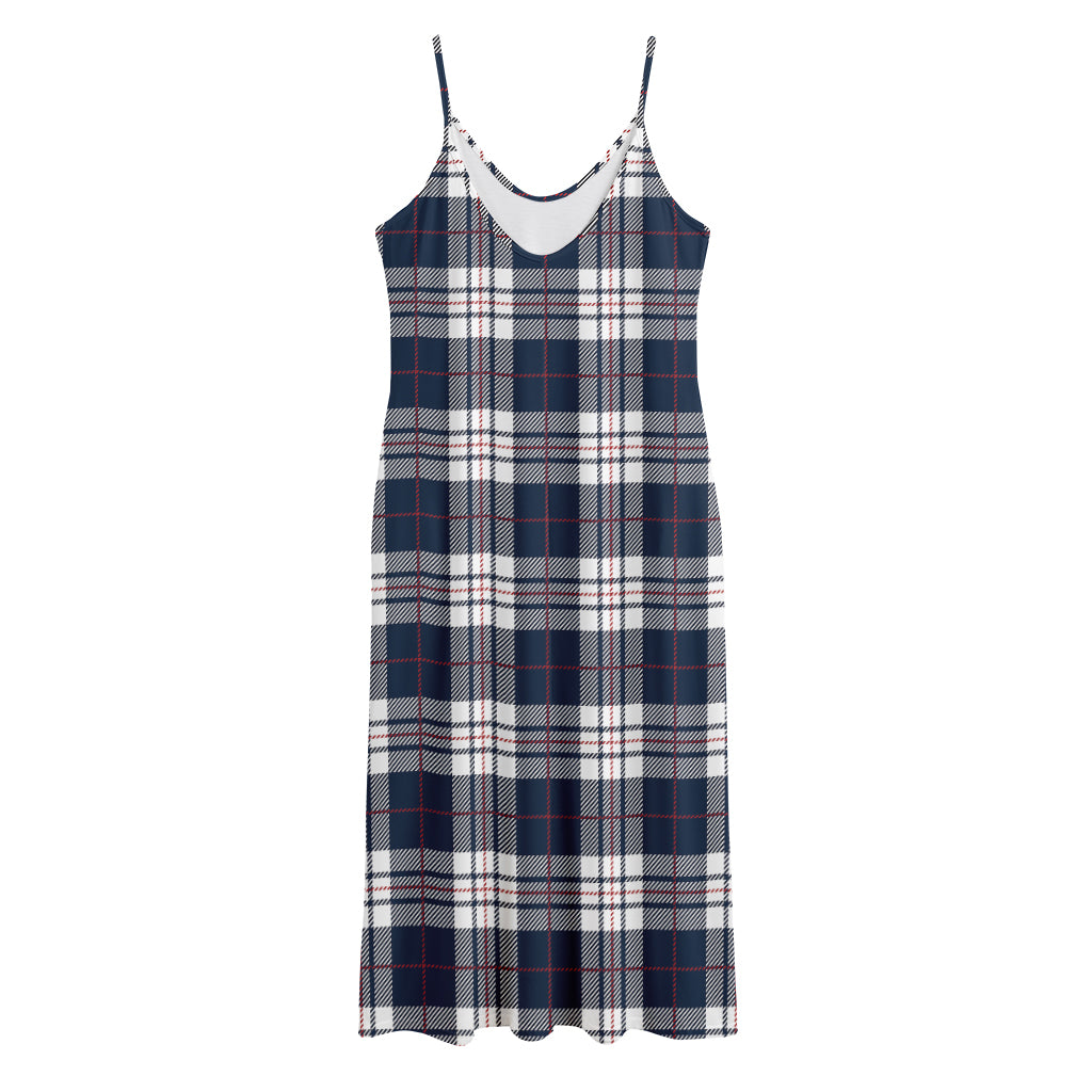 Blue White And Red Tartan Pattern Print Jersey Midi Cami Dress