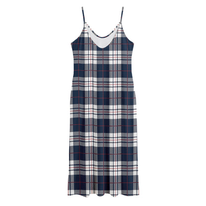 Blue White And Red Tartan Pattern Print Jersey Midi Cami Dress