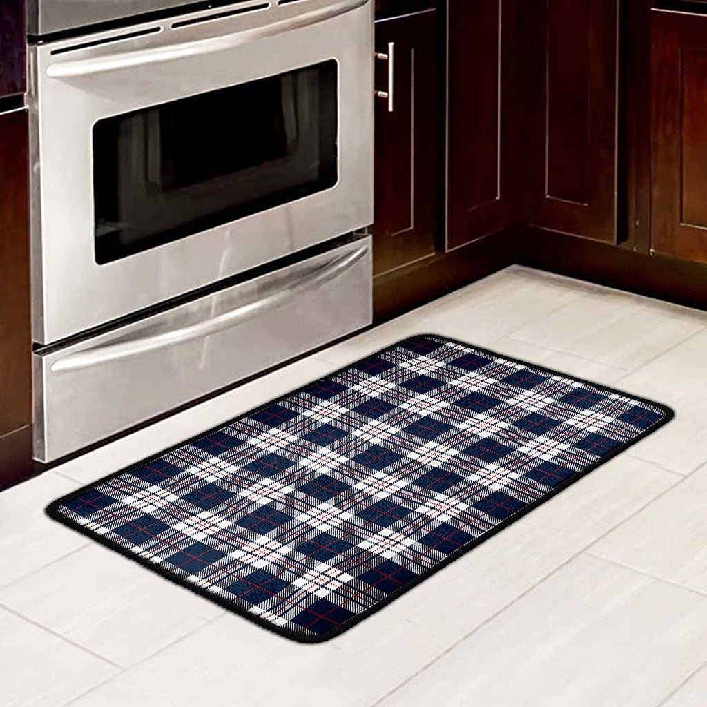 Blue White And Red Tartan Pattern Print Kitchen Mat