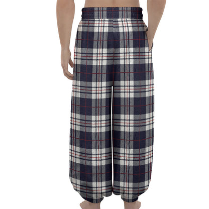 Blue White And Red Tartan Pattern Print Lantern Pants