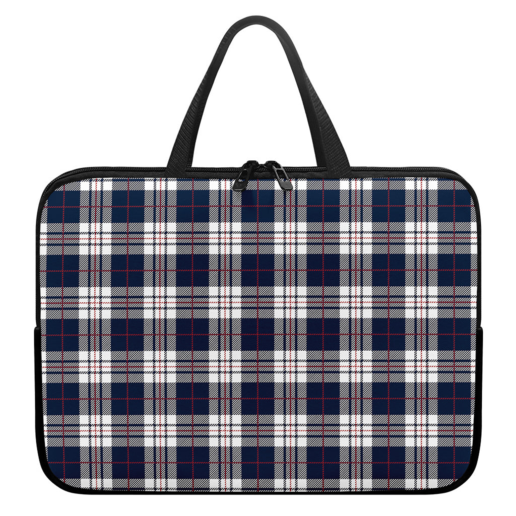 Blue White And Red Tartan Pattern Print Laptop Sleeve With Handle