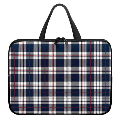 Blue White And Red Tartan Pattern Print Laptop Sleeve With Handle