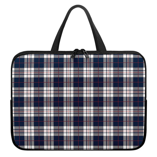 Blue White And Red Tartan Pattern Print Laptop Sleeve With Handle