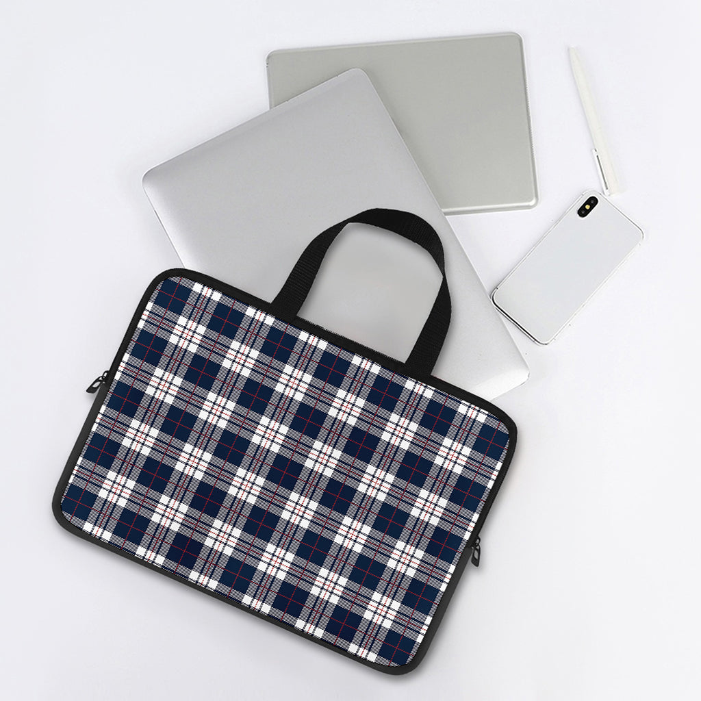 Blue White And Red Tartan Pattern Print Laptop Sleeve With Handle