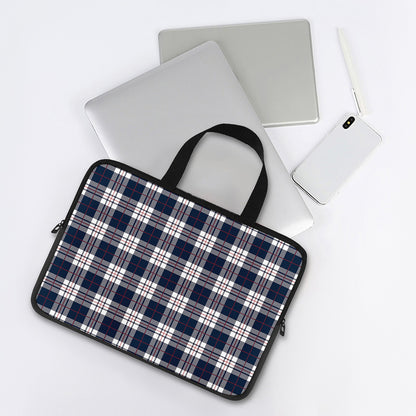 Blue White And Red Tartan Pattern Print Laptop Sleeve With Handle