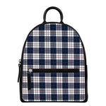 Blue White And Red Tartan Pattern Print Leather Backpack