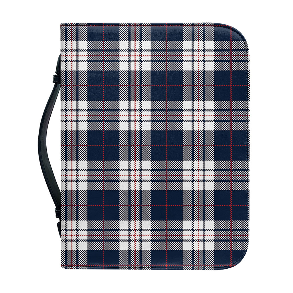 Blue White And Red Tartan Pattern Print Leather Bible Cover