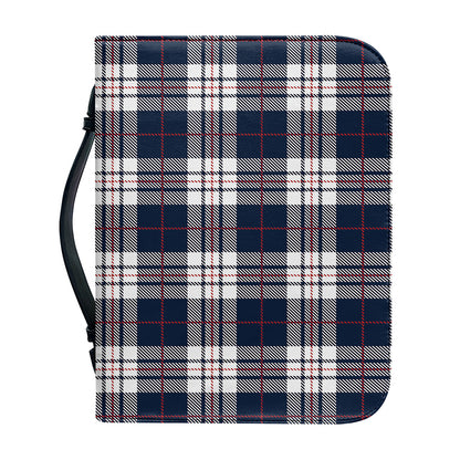 Blue White And Red Tartan Pattern Print Leather Bible Cover
