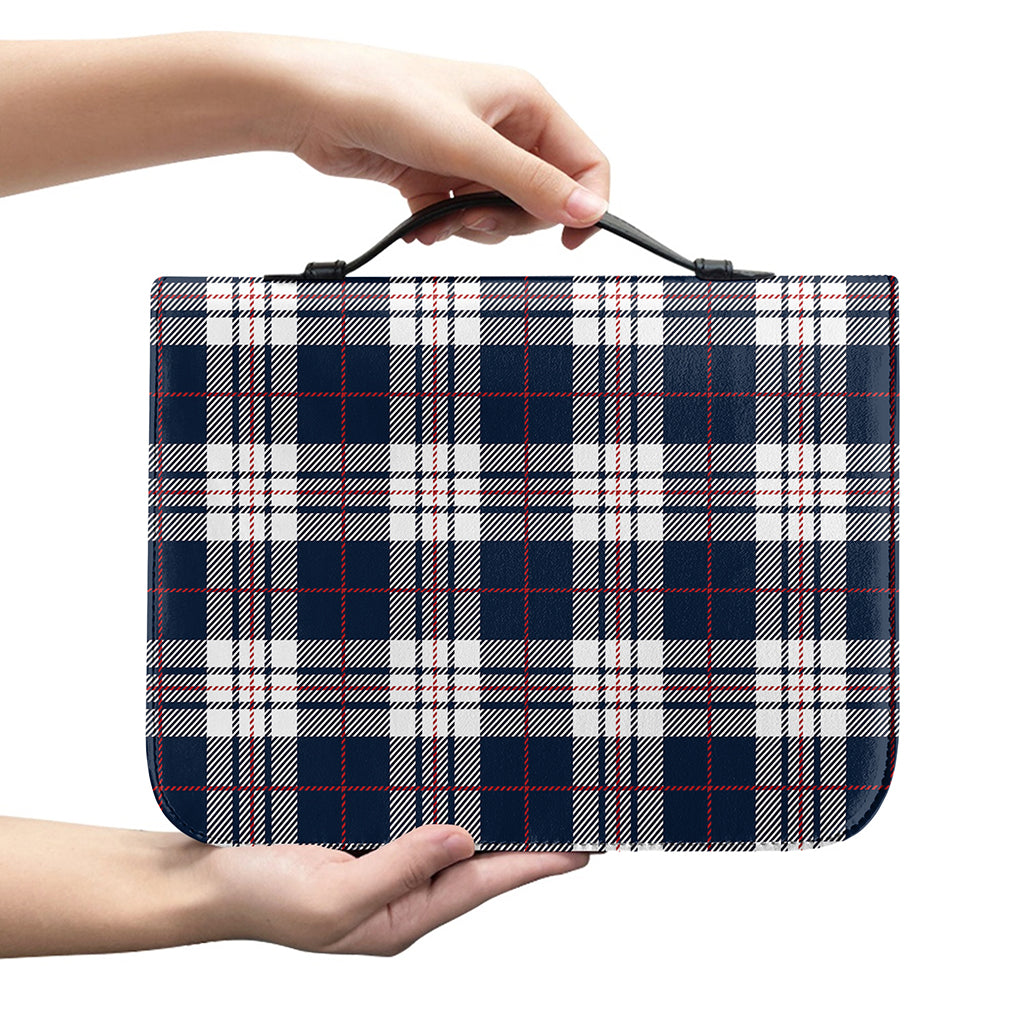 Blue White And Red Tartan Pattern Print Leather Bible Cover