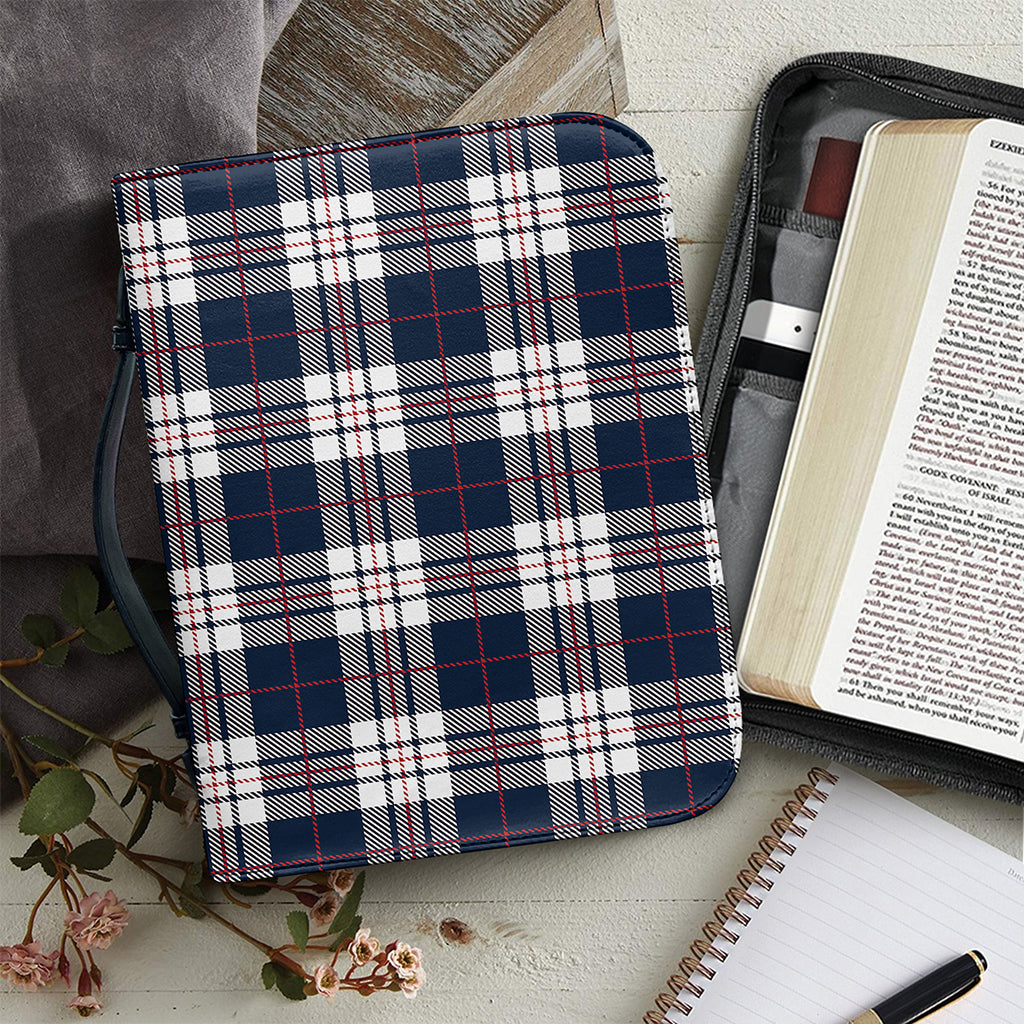 Blue White And Red Tartan Pattern Print Leather Bible Cover