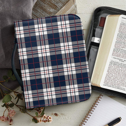 Blue White And Red Tartan Pattern Print Leather Bible Cover