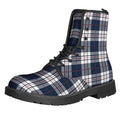 Blue White And Red Tartan Pattern Print Lace-Up Boots