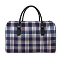 Blue White And Red Tartan Pattern Print Leather Duffel Bag