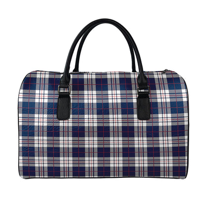 Blue White And Red Tartan Pattern Print Leather Duffle Bag