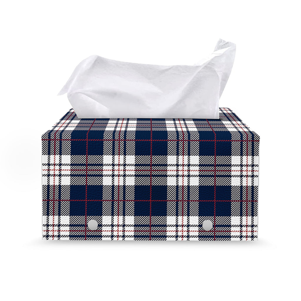 Blue White And Red Tartan Pattern Print Leather Tissue Box Cover