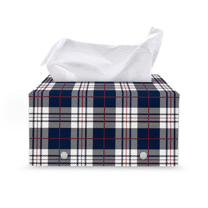 Blue White And Red Tartan Pattern Print Leather Tissue Box Cover