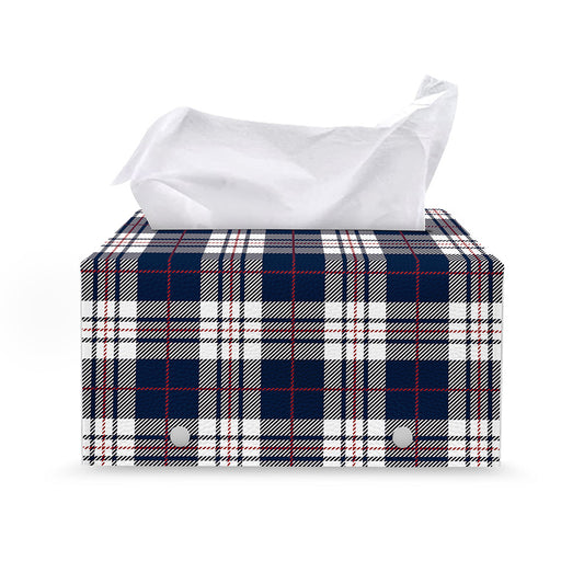 Blue White And Red Tartan Pattern Print Leather Tissue Box Cover