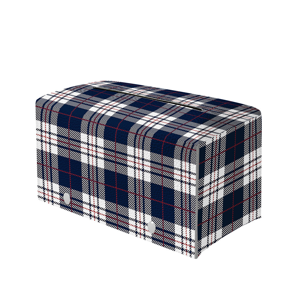 Blue White And Red Tartan Pattern Print Leather Tissue Box Cover