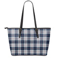Blue White And Red Tartan Pattern Print Leather Tote Bag With Zipper
