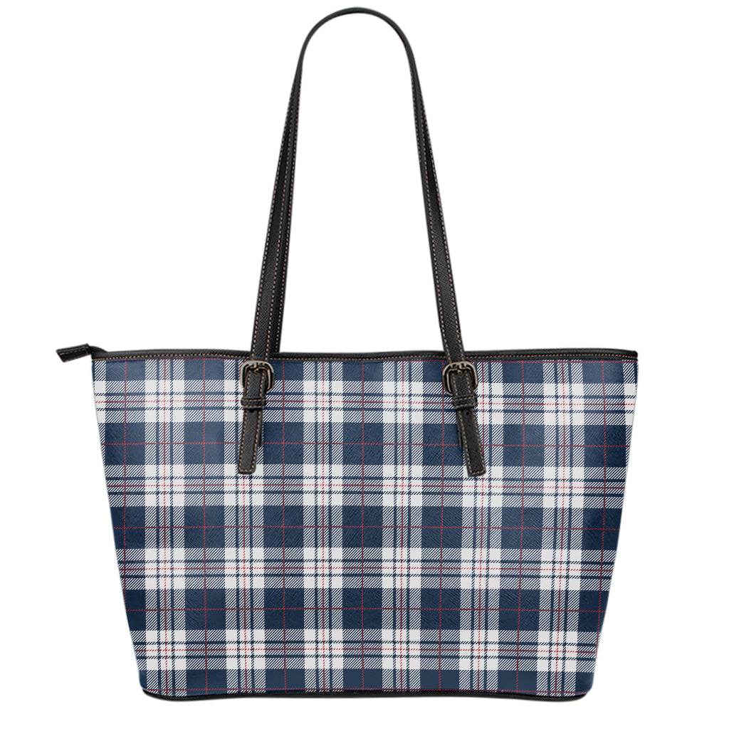 Blue White And Red Tartan Pattern Print Leather Tote Bag