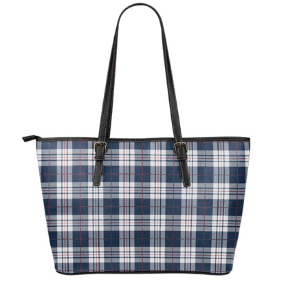 Blue White And Red Tartan Pattern Print Leather Tote Bag