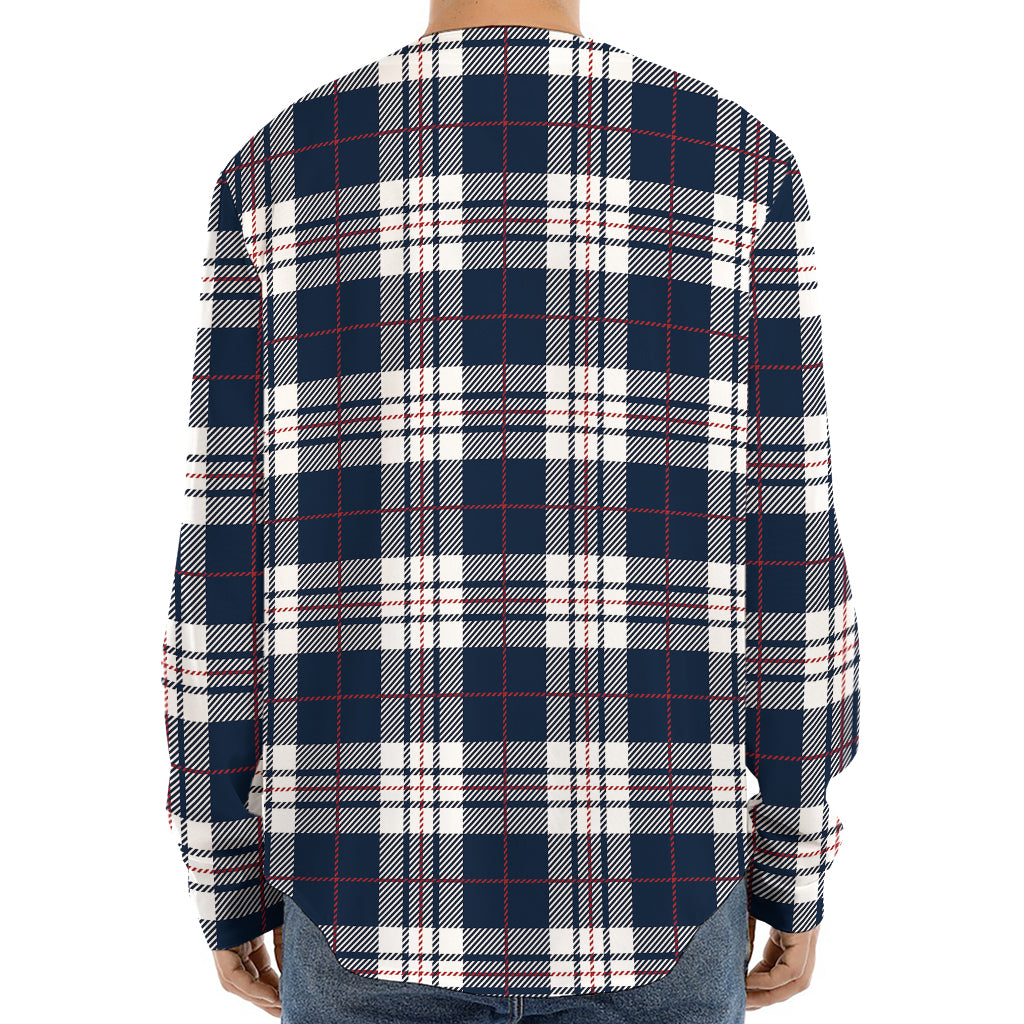 Blue White And Red Tartan Pattern Print Long Sleeve Baseball Jersey