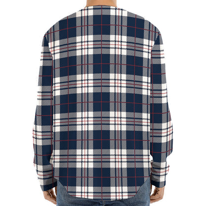 Blue White And Red Tartan Pattern Print Long Sleeve Baseball Jersey