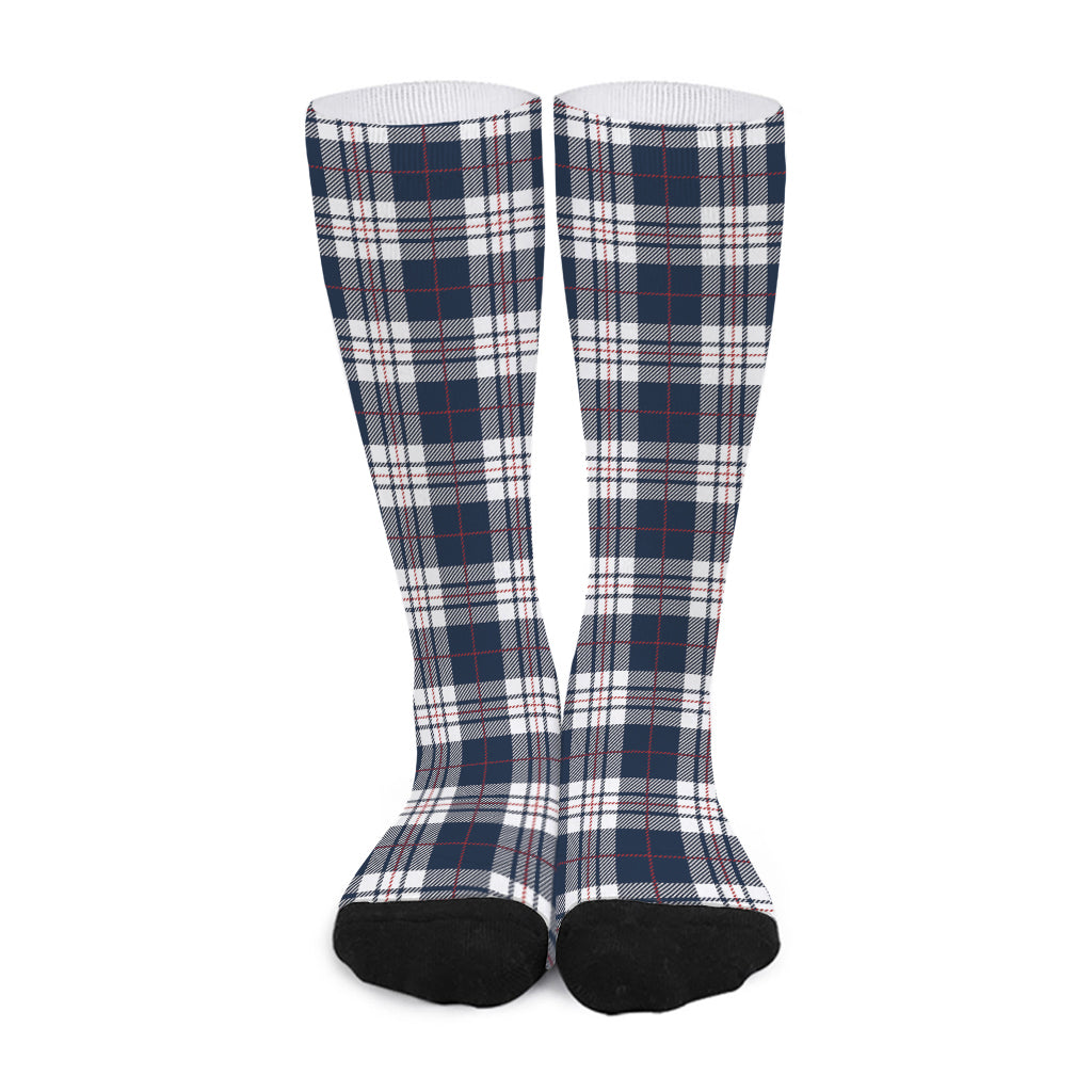 Blue White And Red Tartan Pattern Print Long Socks