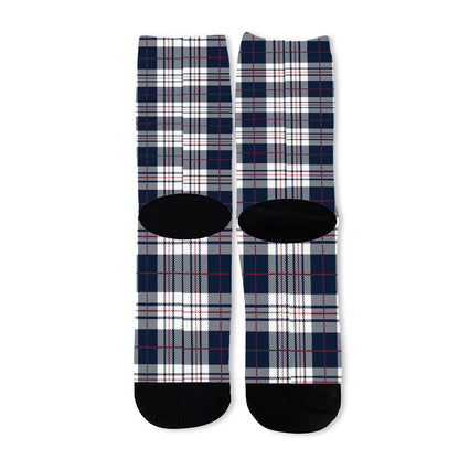 Blue White And Red Tartan Pattern Print Long Socks