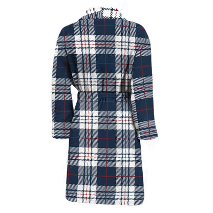 Blue White And Red Tartan Pattern Print Men's Bathrobe