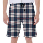Blue White And Red Tartan Pattern Print Men's Beach Shorts