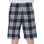 Blue White And Red Tartan Pattern Print Men's Beach Shorts