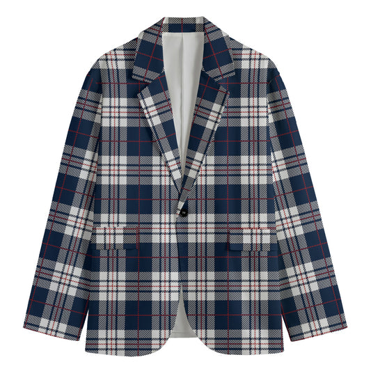 Blue White And Red Tartan Pattern Print Men's Blazer